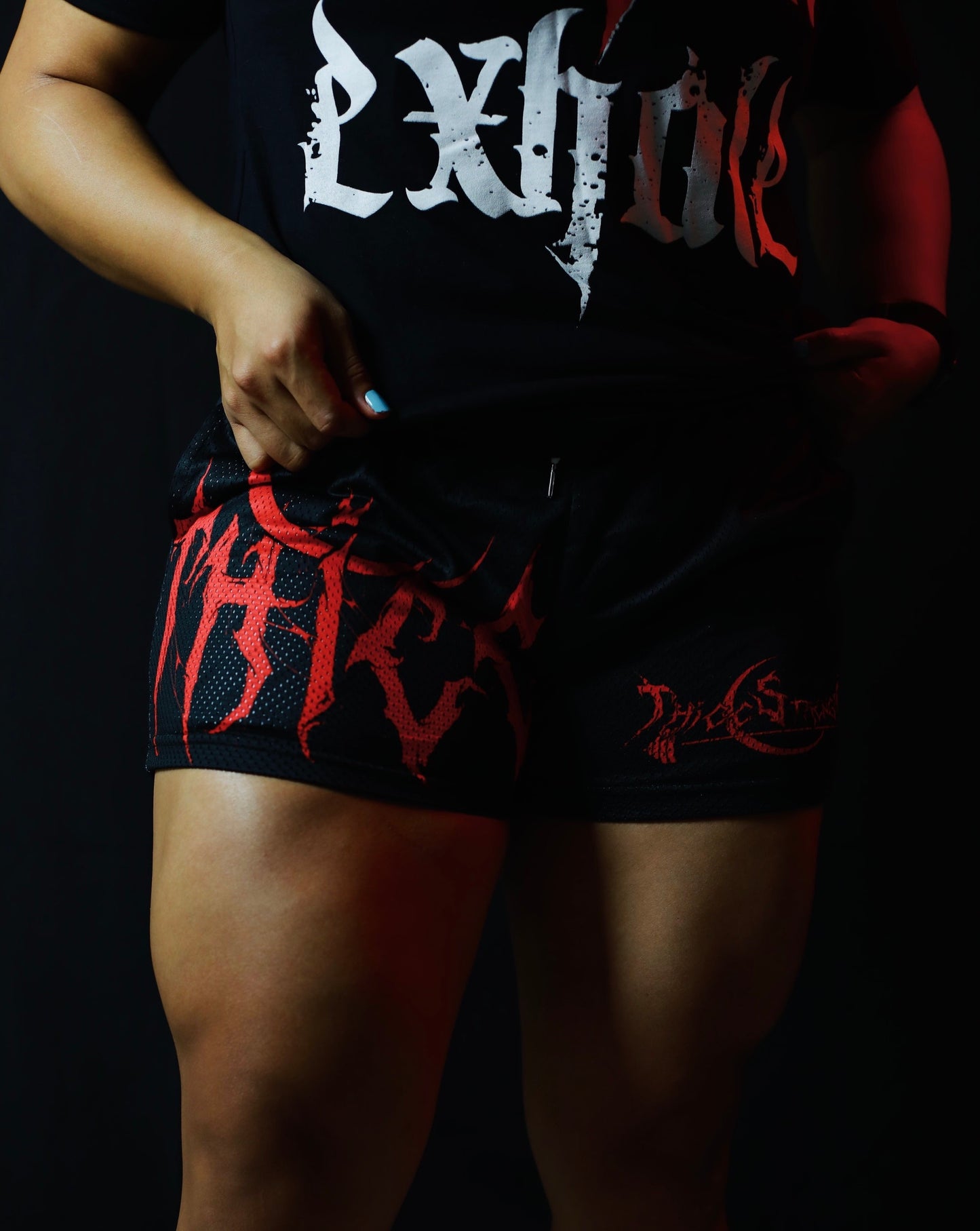 3" Women's Quad Mesh Shorts “Black/Red”