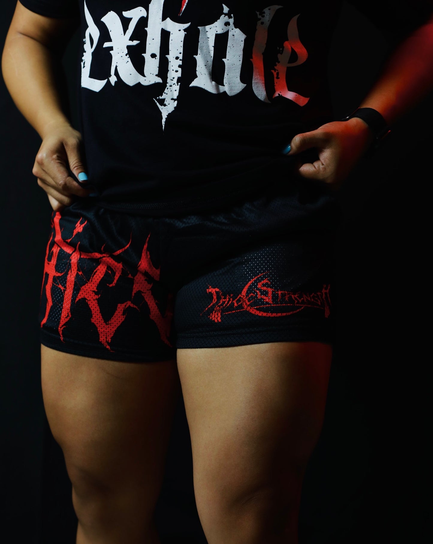 3" Women's Quad Mesh Shorts “Black/Red”